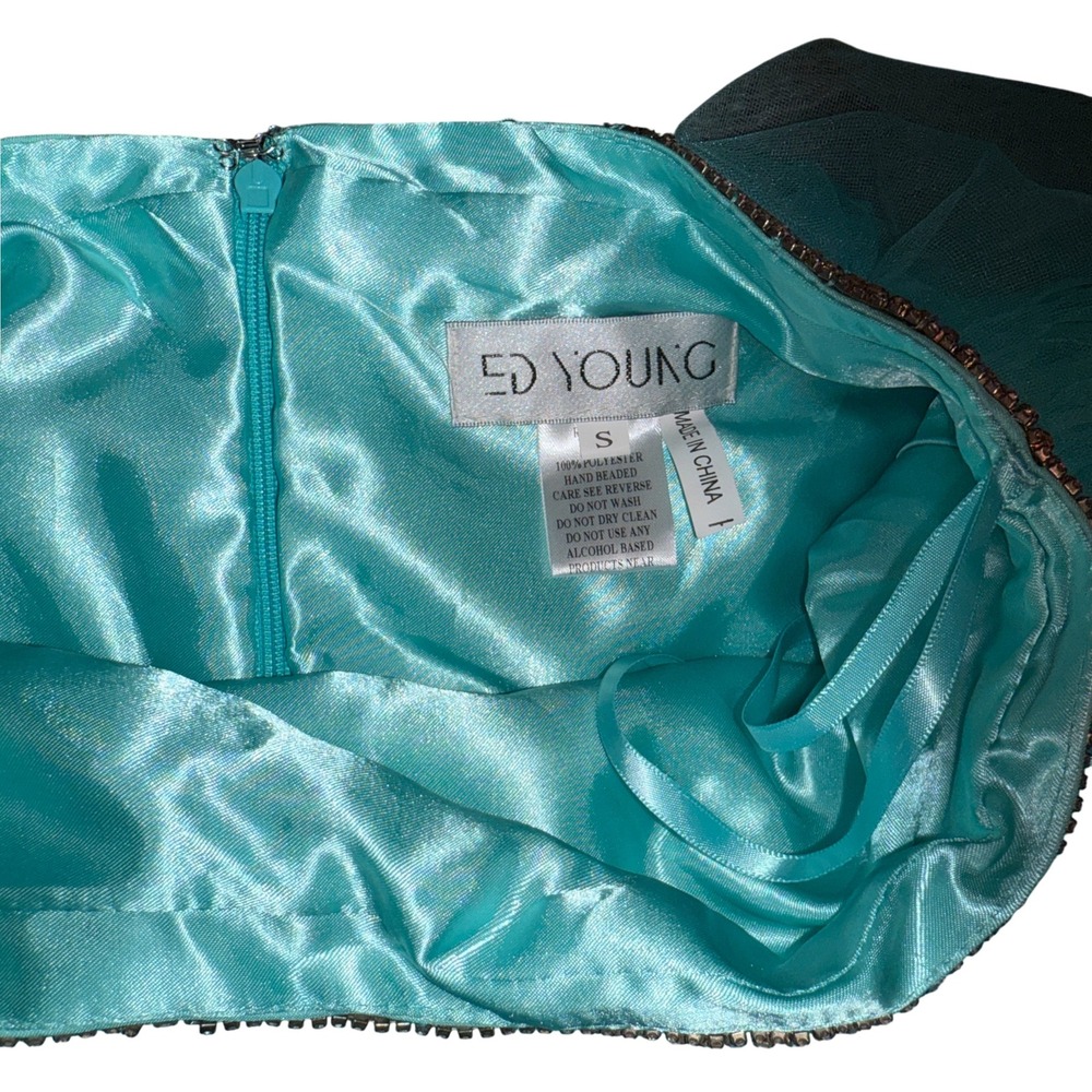 Ed Young Aqua Tulle Skirt Ruffle Layered w/ Rhinestone Waist |Size Small - Picture 7 of 9